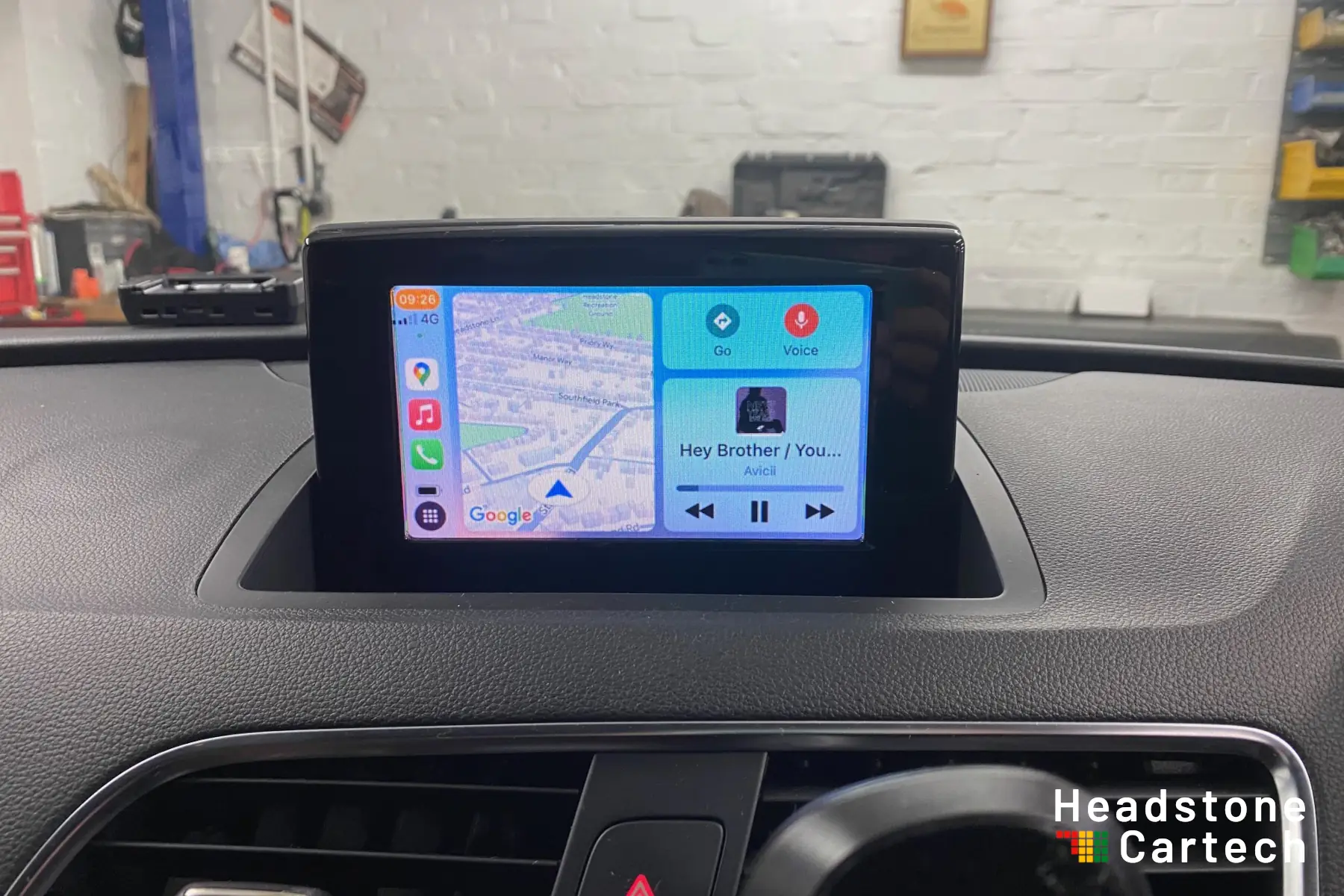 Apple CarPlay displayed on the original Audi Q3 MMI screen after upgrade by Headstone Cartech in Harrow